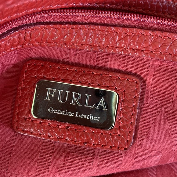 Furla Pebbled Leather Hobo Handbag Deep Red - Picture 10 of 15